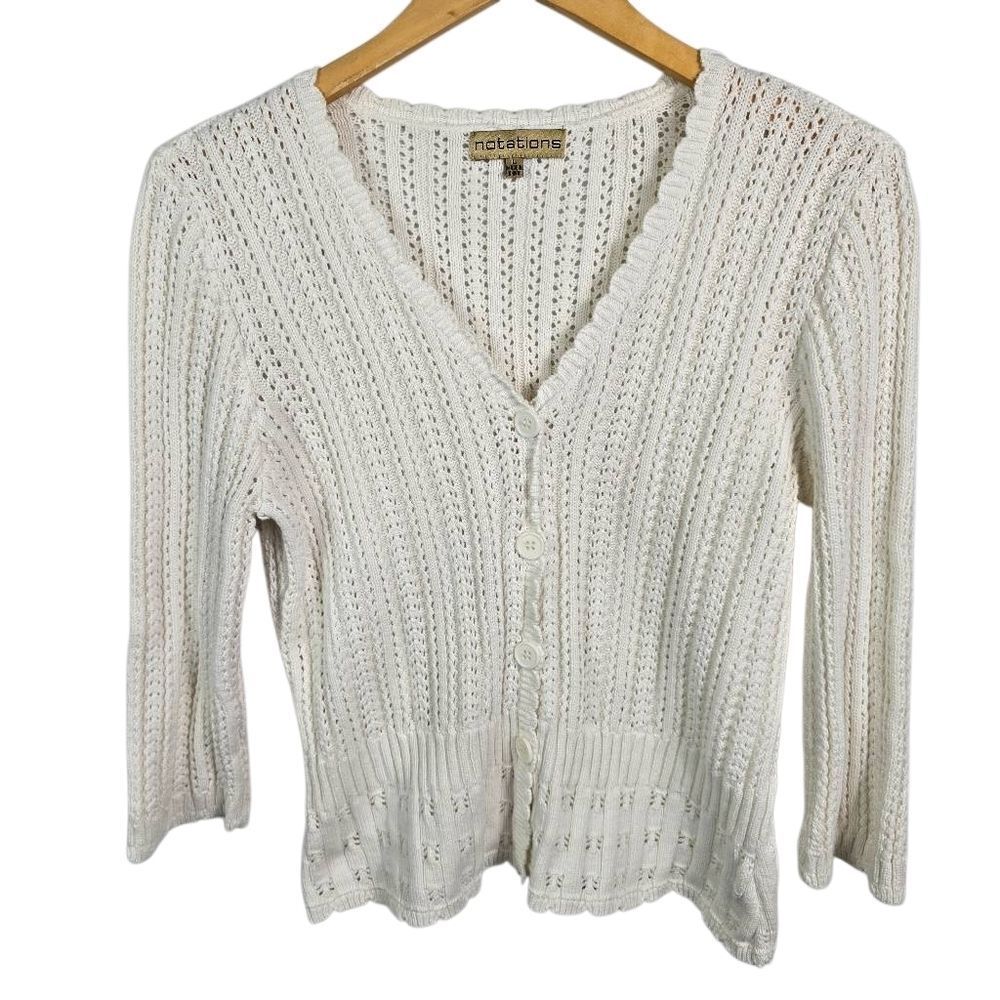 Notations Women's Cream Knit Cardigan Sweater Size L